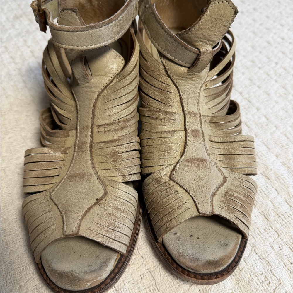 Womens Beige Strappy Suede Heeled Sandals